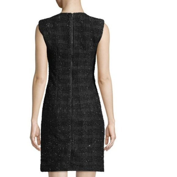 Alice & Olivia Adelaide Strong Shoulder Dress Black Metallic Tweed - Picture 4 of 5